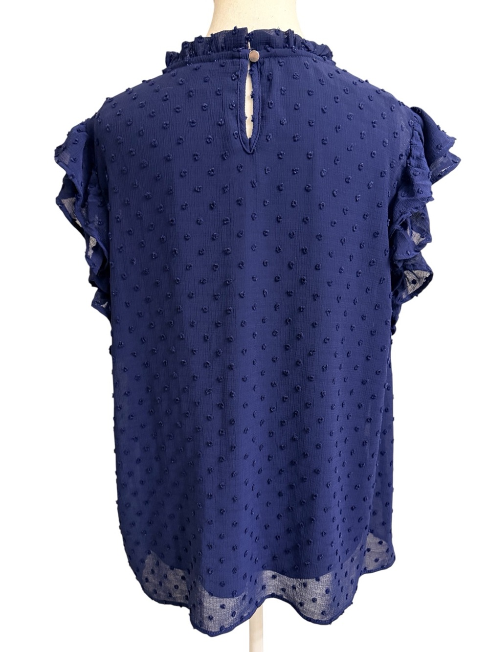 Spense XL Navy Swiss Dot Ruffle Flutter Sleeve Blouse Business Casual Office - Picture 6 of 10